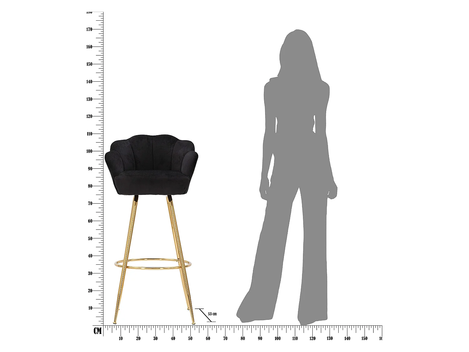 Sgabello Tequis, Revêtement en Velours, 55x53x110h cm Noir, Rembourré, Couleur Assise Noire