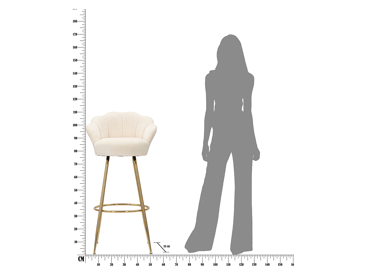 Sgabello Tequis, 55x53x110h cm, Blanc Crème, Velours, Hauteur Assise 85 cm