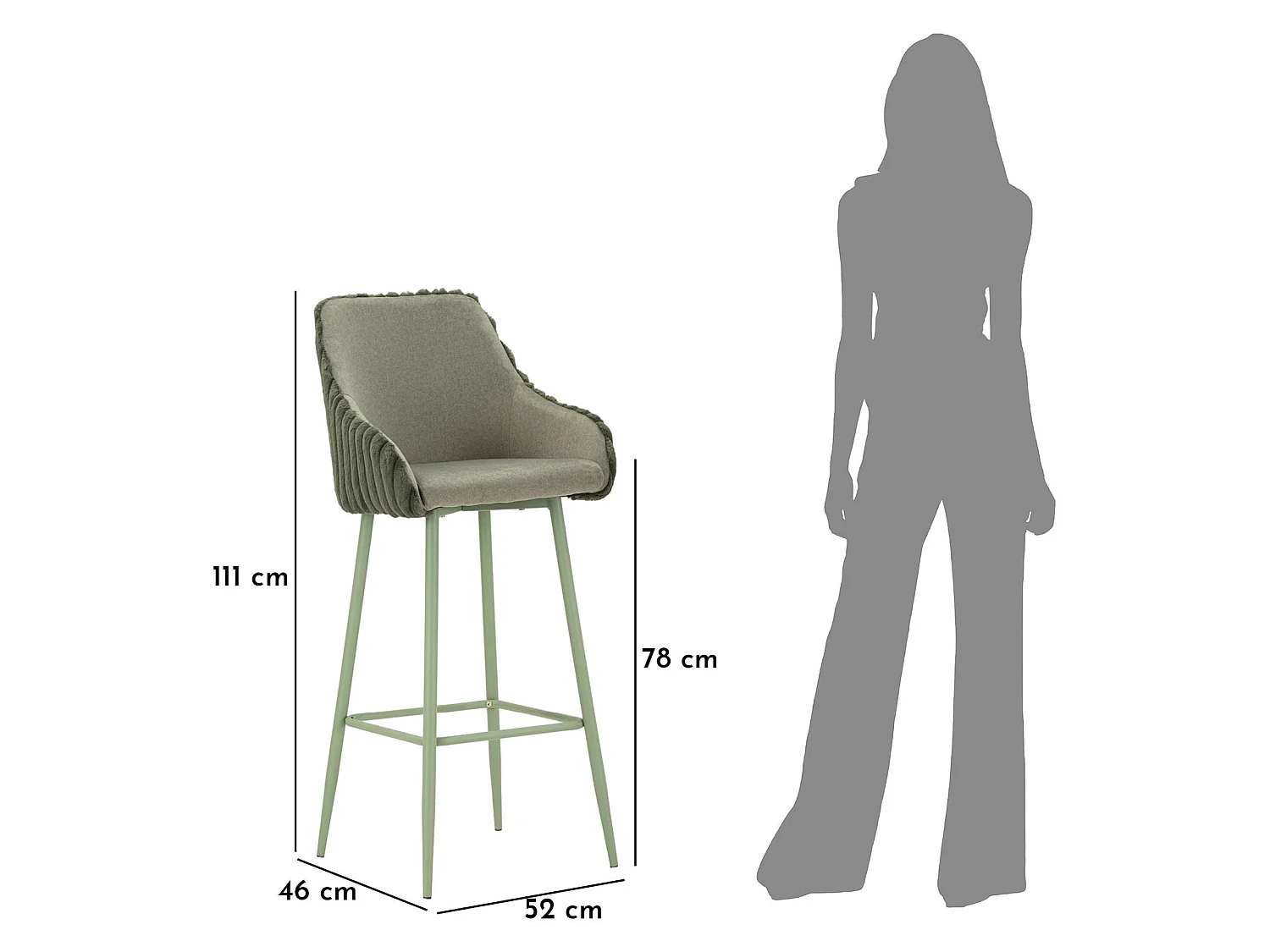 Sgabello Spiti, Imbottito, 52x46x111h cm Verde, set da 2 con Schienale, Materiale Struttura in Legno Nobilitato
