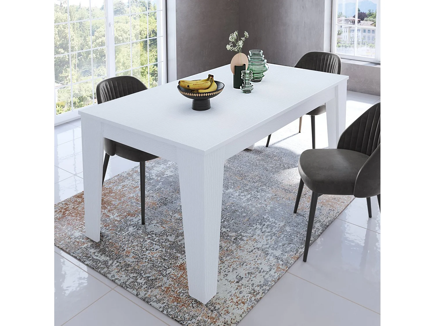 Table extensible Sassetta, extensible, 220x88x78h cm blanc, mécanisme à rallonge centrale, longueur max 220 cm