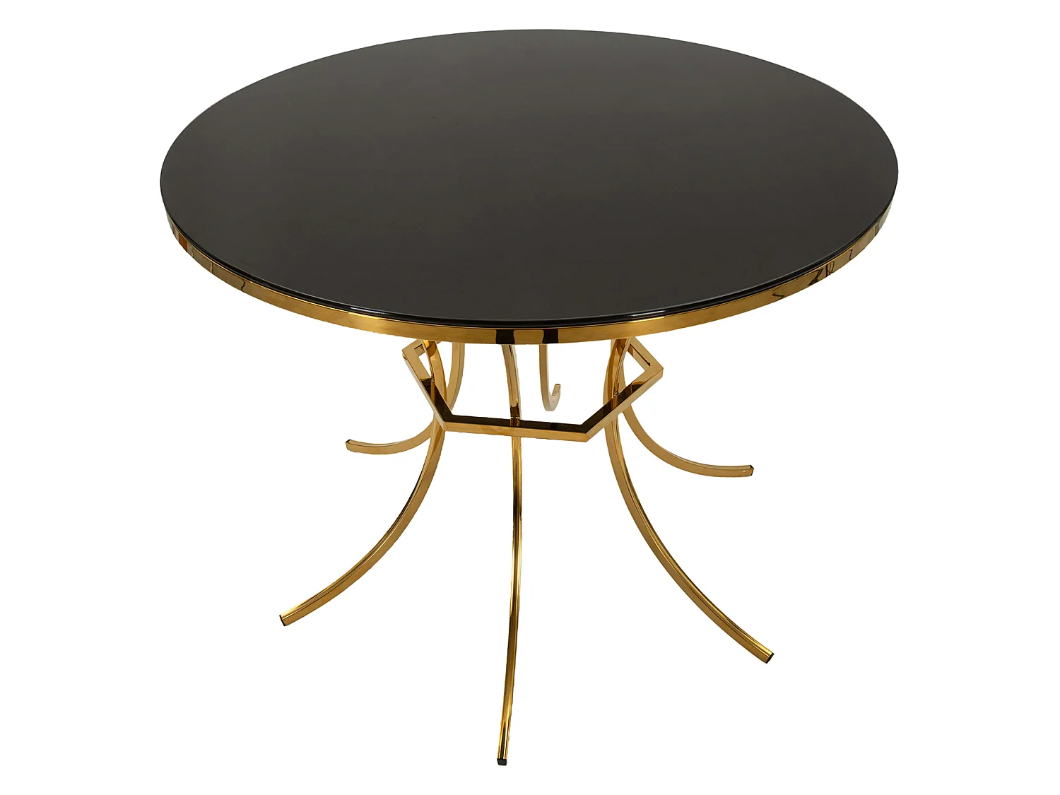 Table Fixe Dasozama, 2 Places, 100x100x80h cm Transparent, Forme Ronde, Structure Or