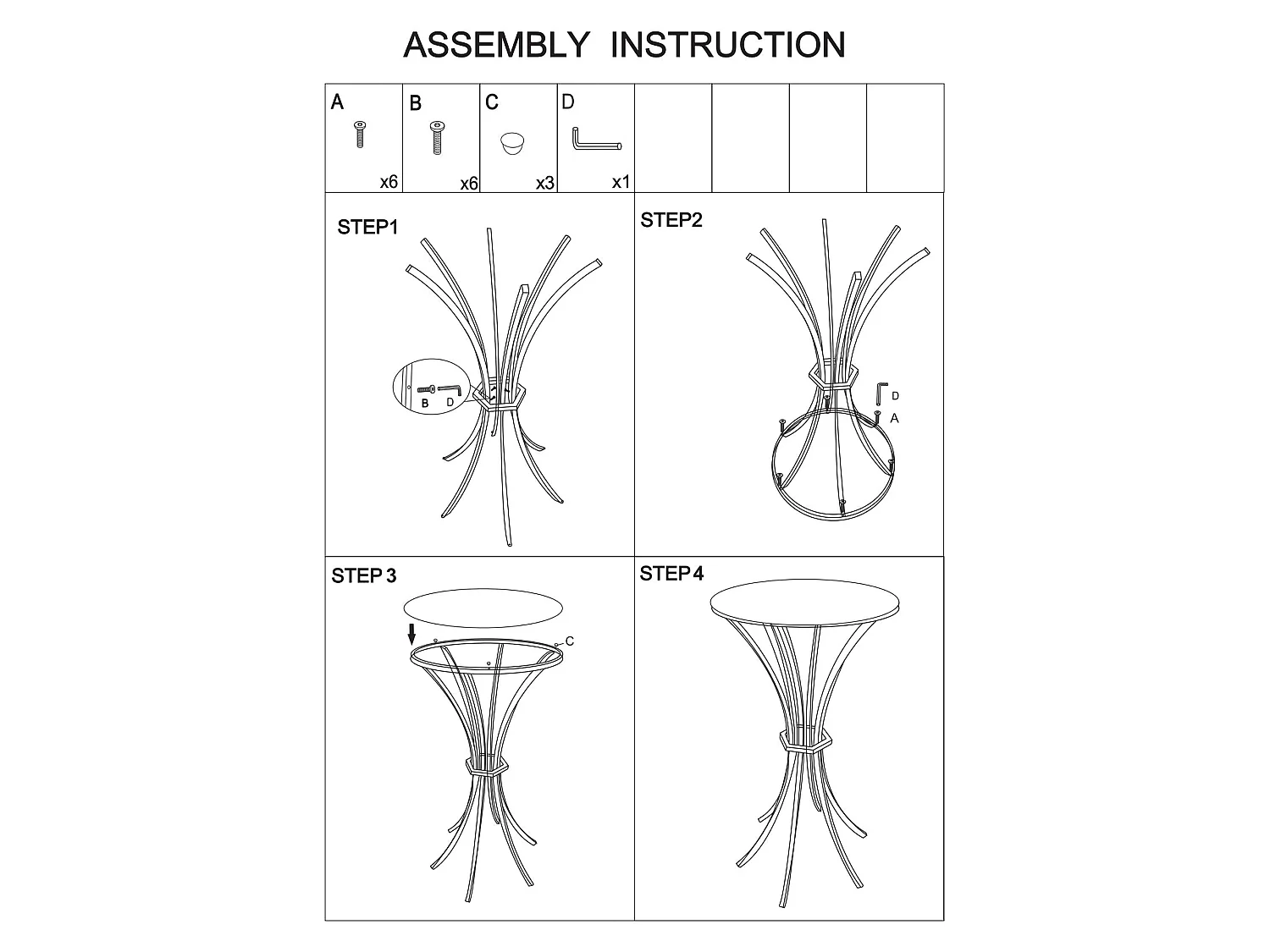 Table Fixe Dasozama, 2 Places, 100x100x80h cm Transparent, Forme Ronde, Structure Or