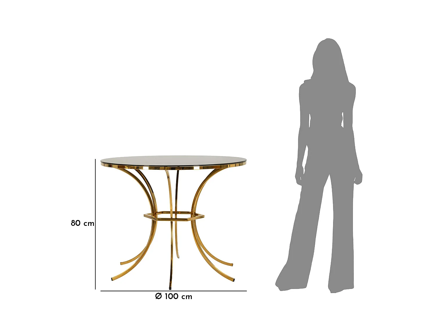 Table Fixe Dasozama, 2 Places, 100x100x80h cm Transparent, Forme Ronde, Structure Or
