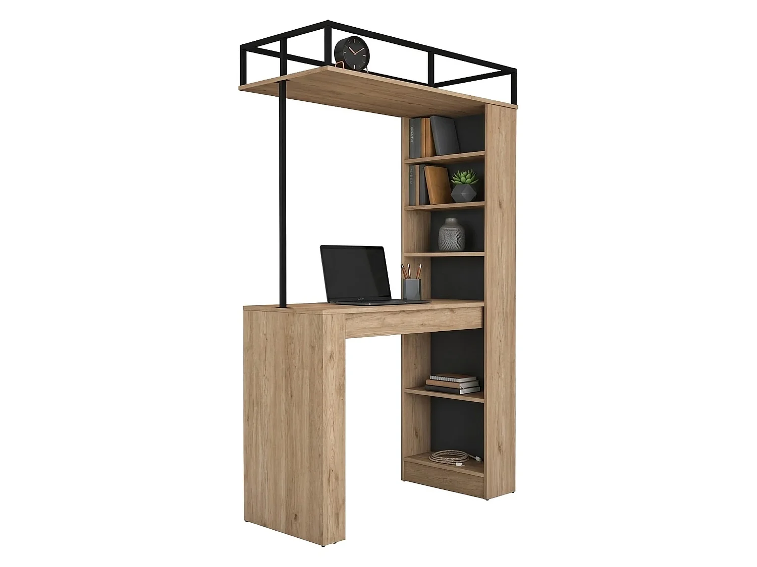 Table fixe Ezzelini, 2 places, 120x56x199h cm Chêne marron, idéal pour bars et open spaces, Forme rectangulaire
