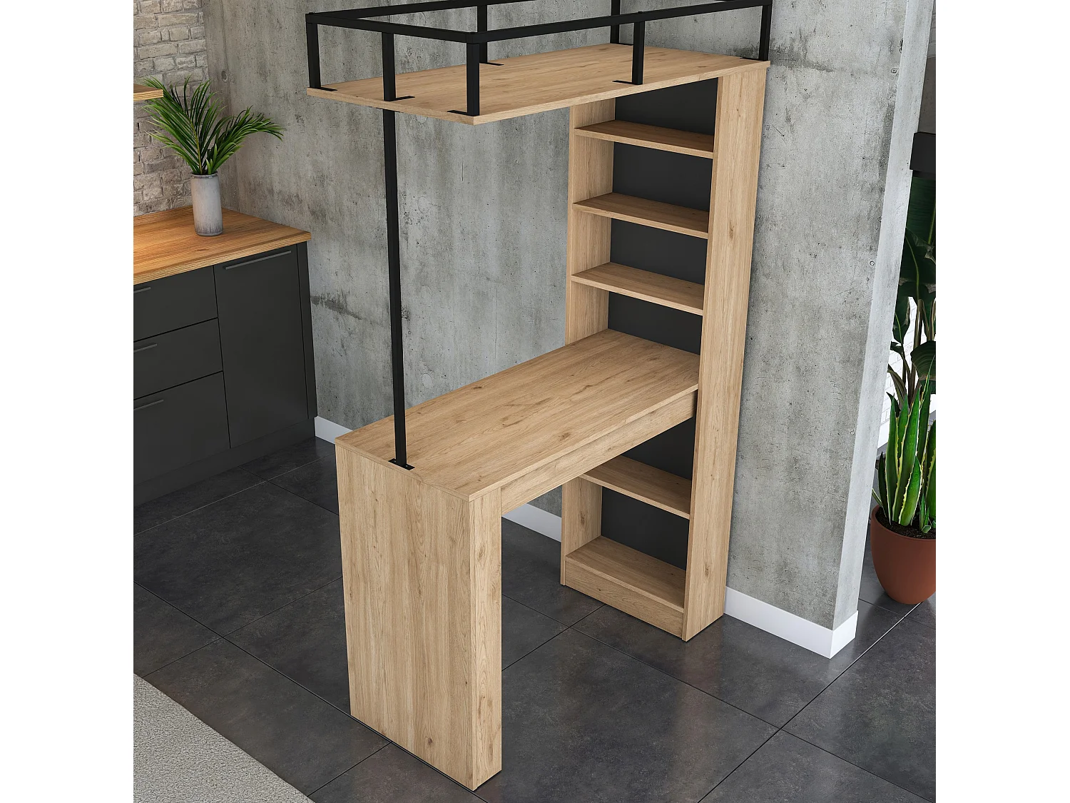 Table fixe Ezzelini, 2 places, 120x56x199h cm Chêne marron, idéal pour bars et open spaces, Forme rectangulaire