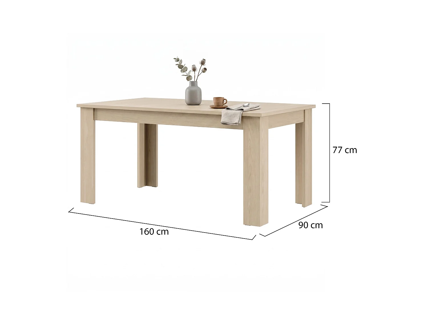 Table Fixe Rifred, 8 Places, 160x90x77h cm Chêne Brun, Rectangulaire, Nuance Chêne