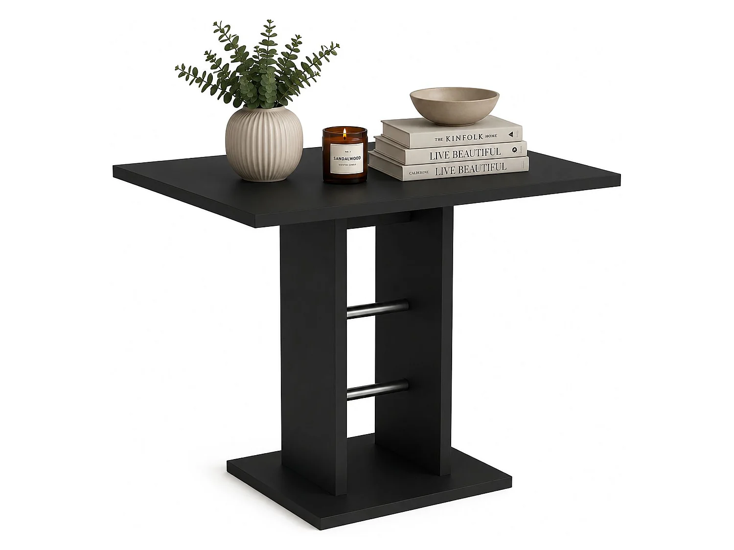 Table Fixe Livala, 4 Places, 76x76x74h cm Noir Anthracite, Détails Métal, Forme Carrée