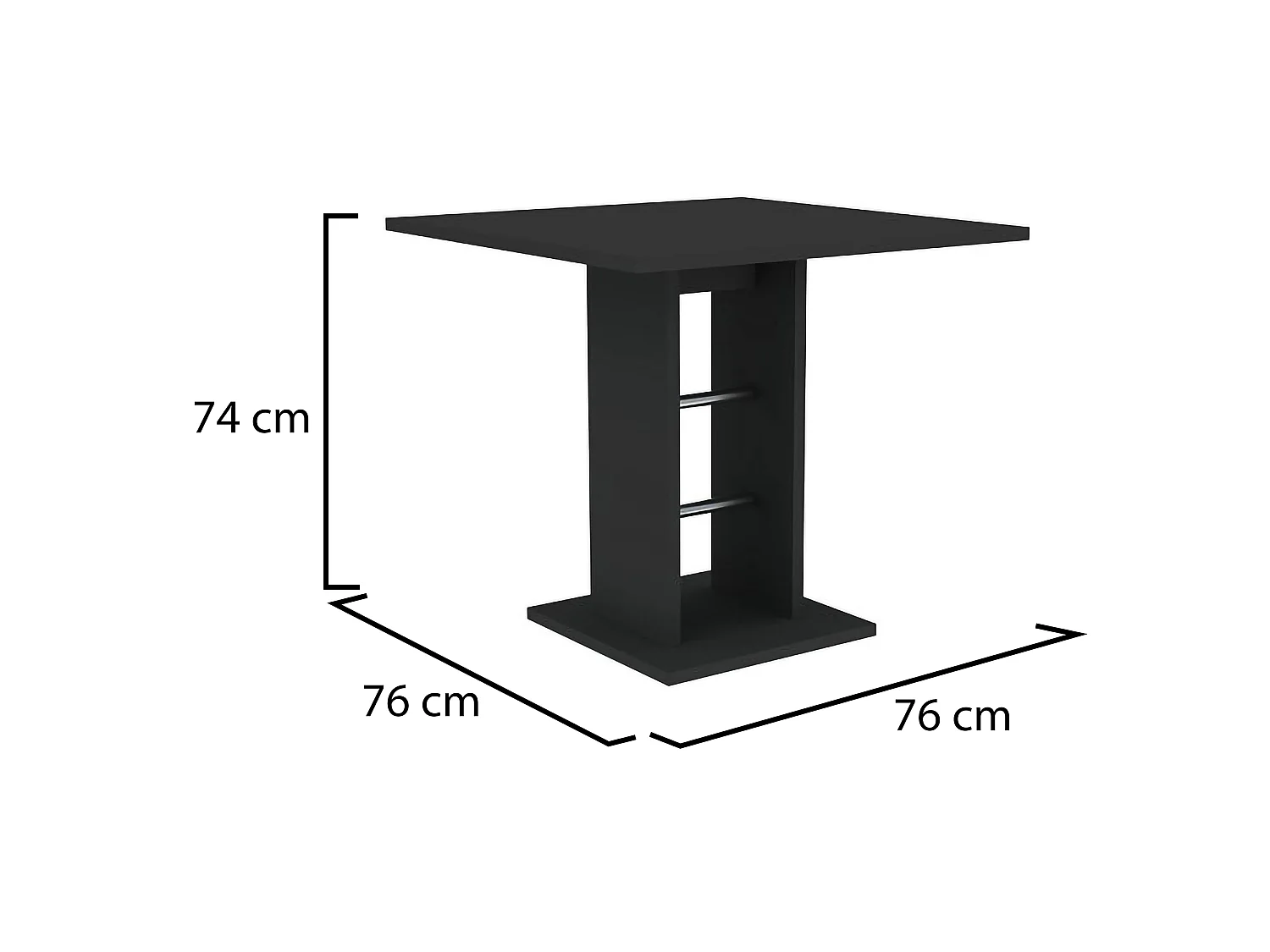 Table Fixe Livala, 4 Places, 76x76x74h cm Noir Anthracite, Détails Métal, Forme Carrée