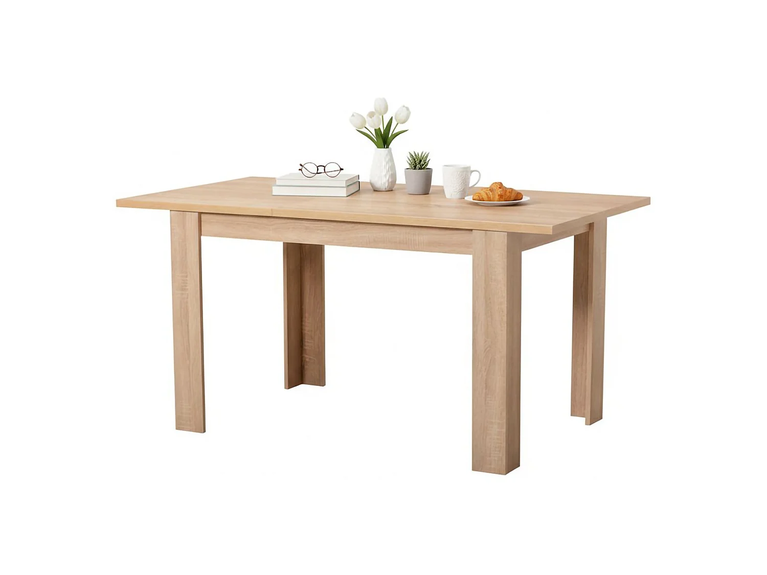 Table fixe Uscio, 6 places, 120x80x75h cm brun chêne, rectangulaire, plateau en bois mélaminé