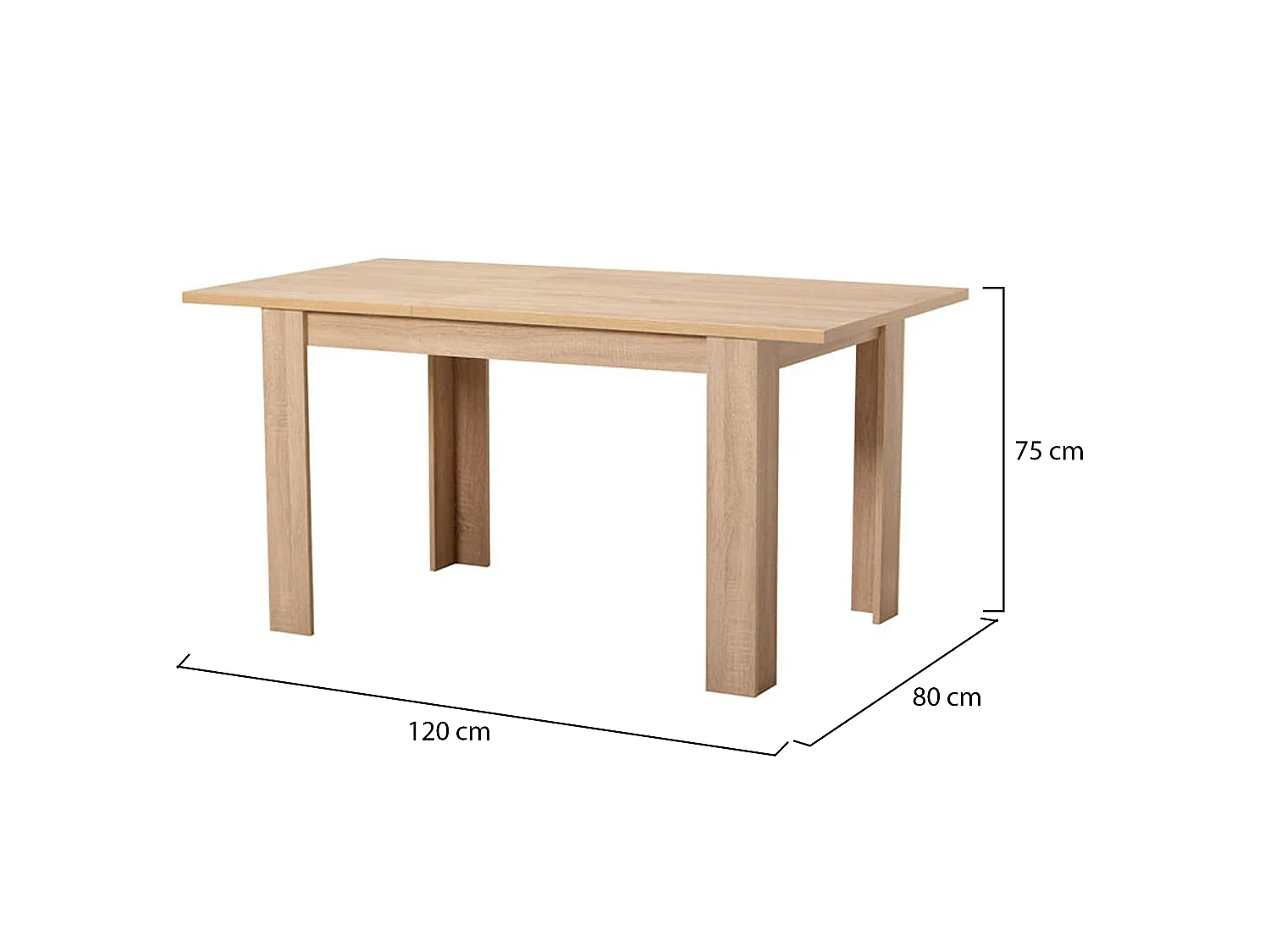 Table fixe Uscio, 6 places, 120x80x75h cm brun chêne, rectangulaire, plateau en bois mélaminé