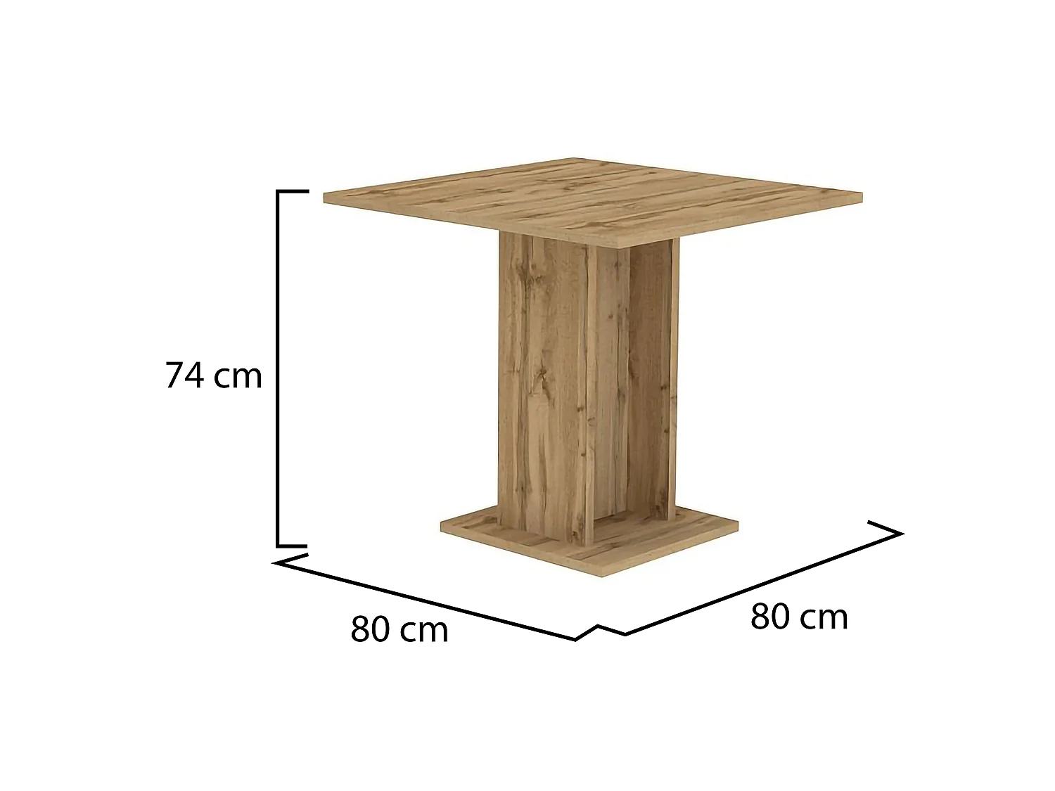 Table Fixe Litasili, 4 Places, 80x80x74h cm Chêne Foncé Marron, Forme Carrée, Nuance de Couleur Structure Chêne Foncé