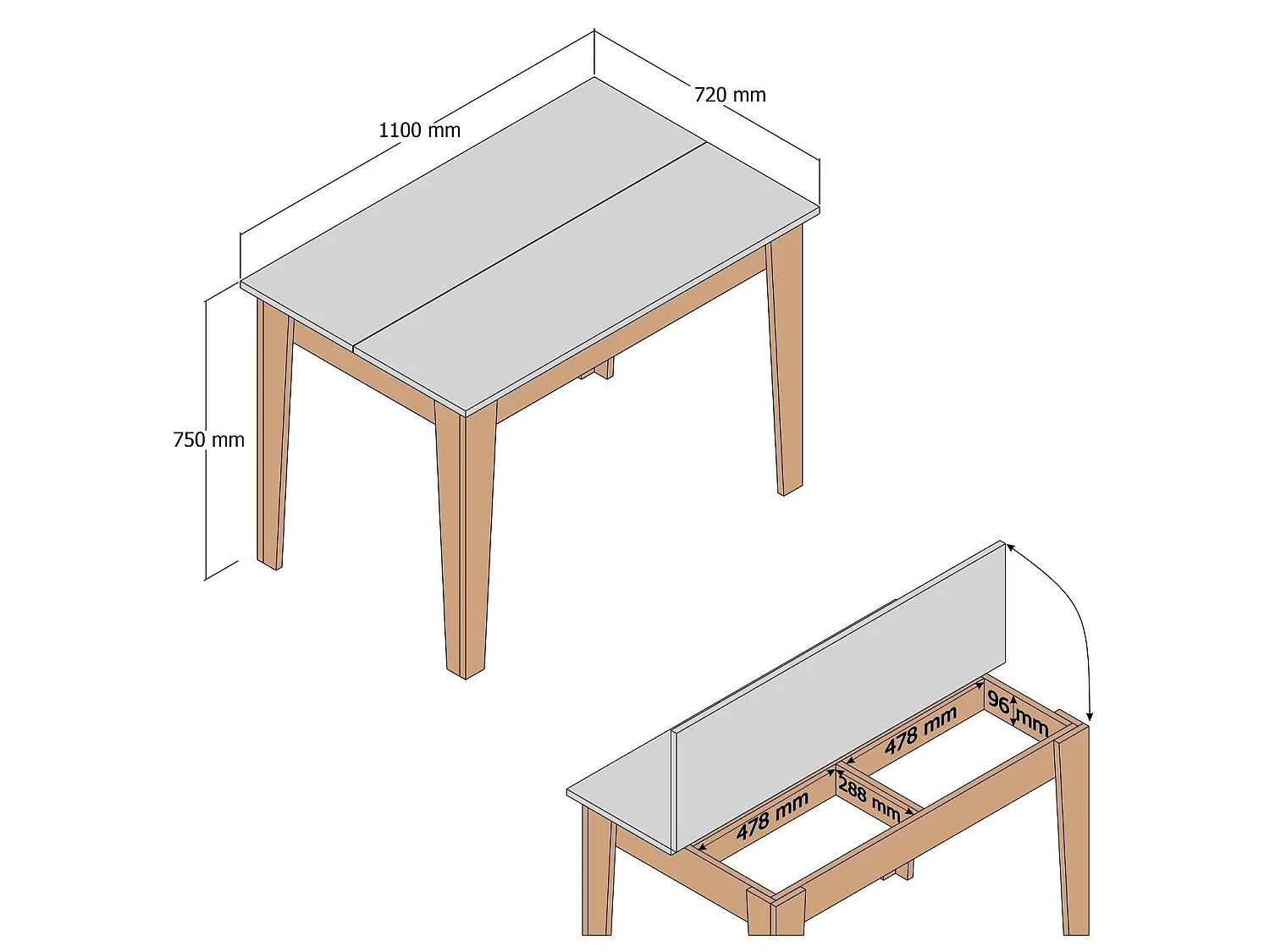 Table Fixe Heli, 6 Places, 72x110x75h cm Blanc