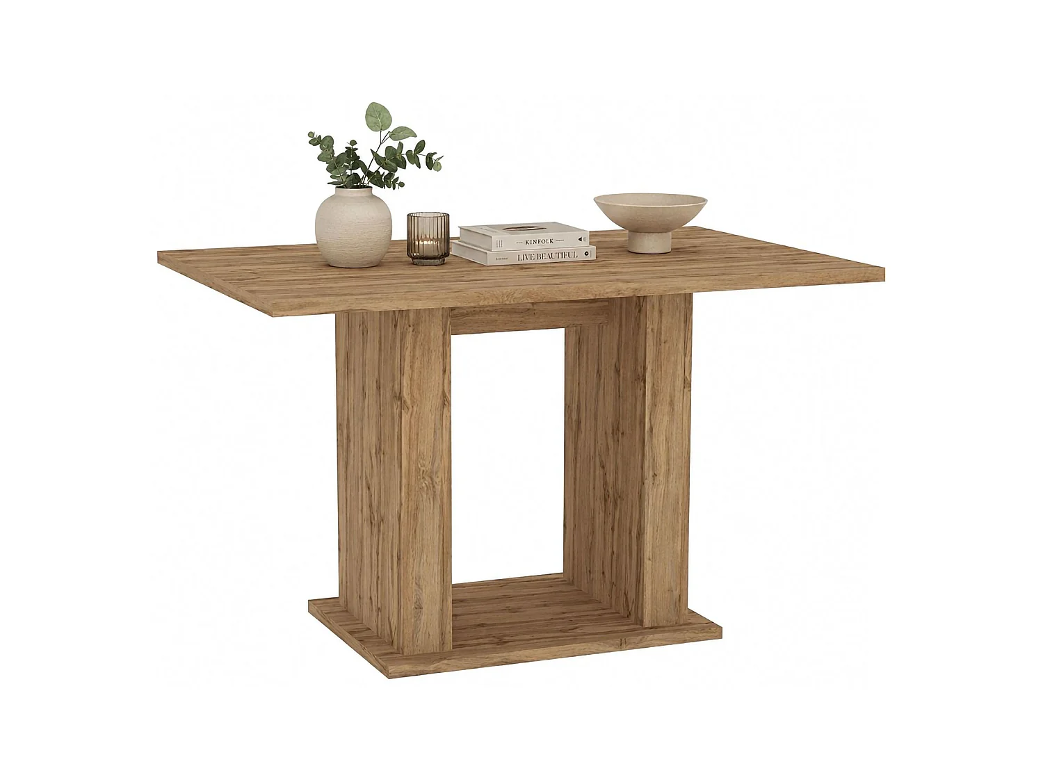 Table Fixe Litenane, 6 Places, 120x80x74h cm Chêne Nodé Marron, Forme Rectangulaire, Teinte Structure Chêne Nodé