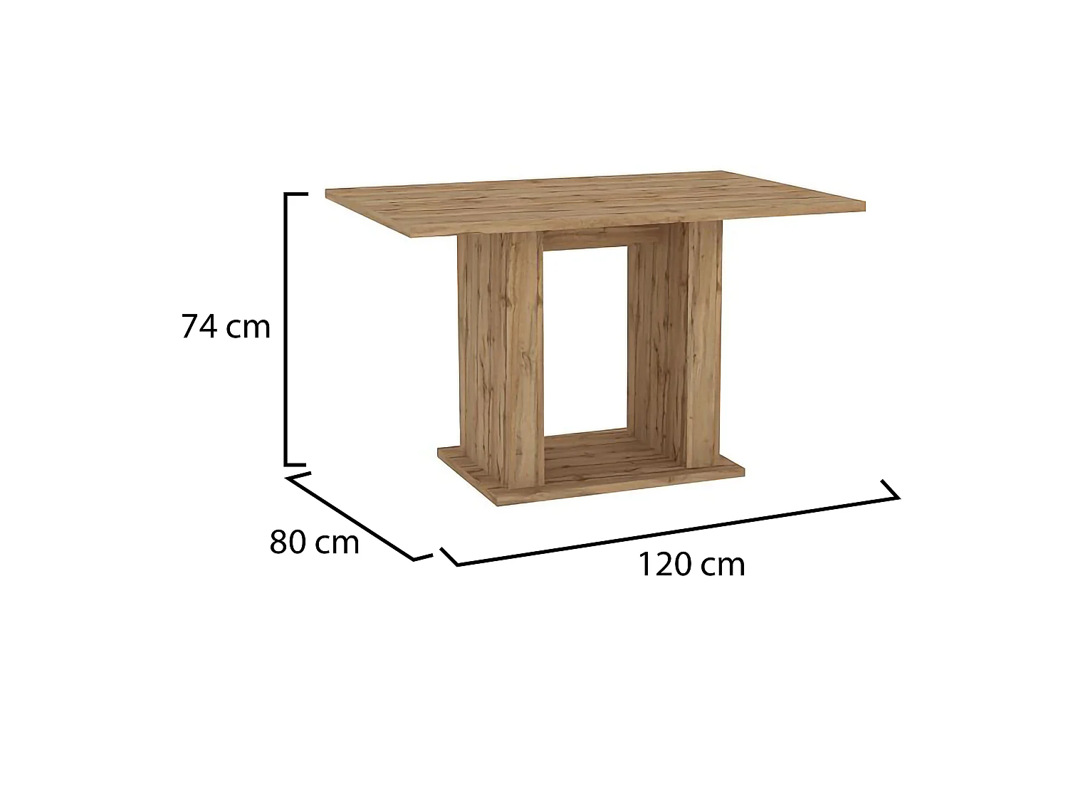 Table Fixe Litenane, 6 Places, 120x80x74h cm Chêne Nodé Marron, Forme Rectangulaire, Teinte Structure Chêne Nodé
