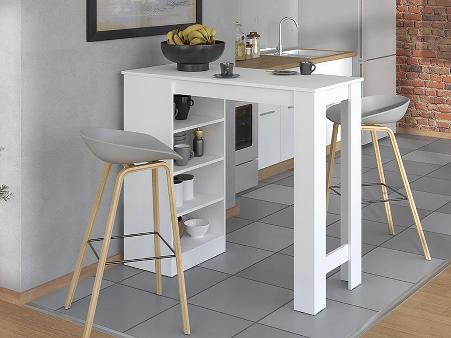 Table Fixe Sedriano, 2 Places, 120x50x105h cm Blanc, Forme Rectangulaire, Plateau en Bois Mélaminé