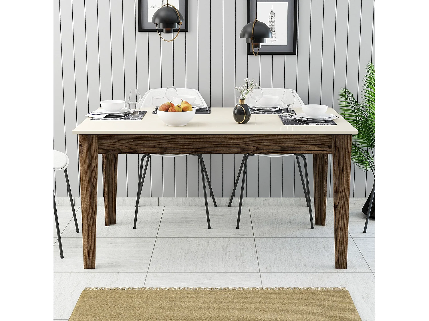 Table Fixe Viverone, 6 Places, 145x88x75h cm, Marron Noyer, Forme Rectangulaire, Supporte 120 kg