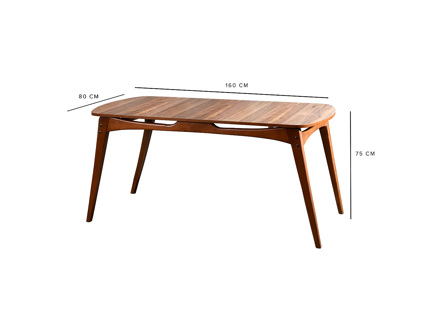 Table Fixe Pretoro, 6 Places, 160x80x75h cm Noyer Marron, Forme Rectangulaire, Charge Maximale 120 kg