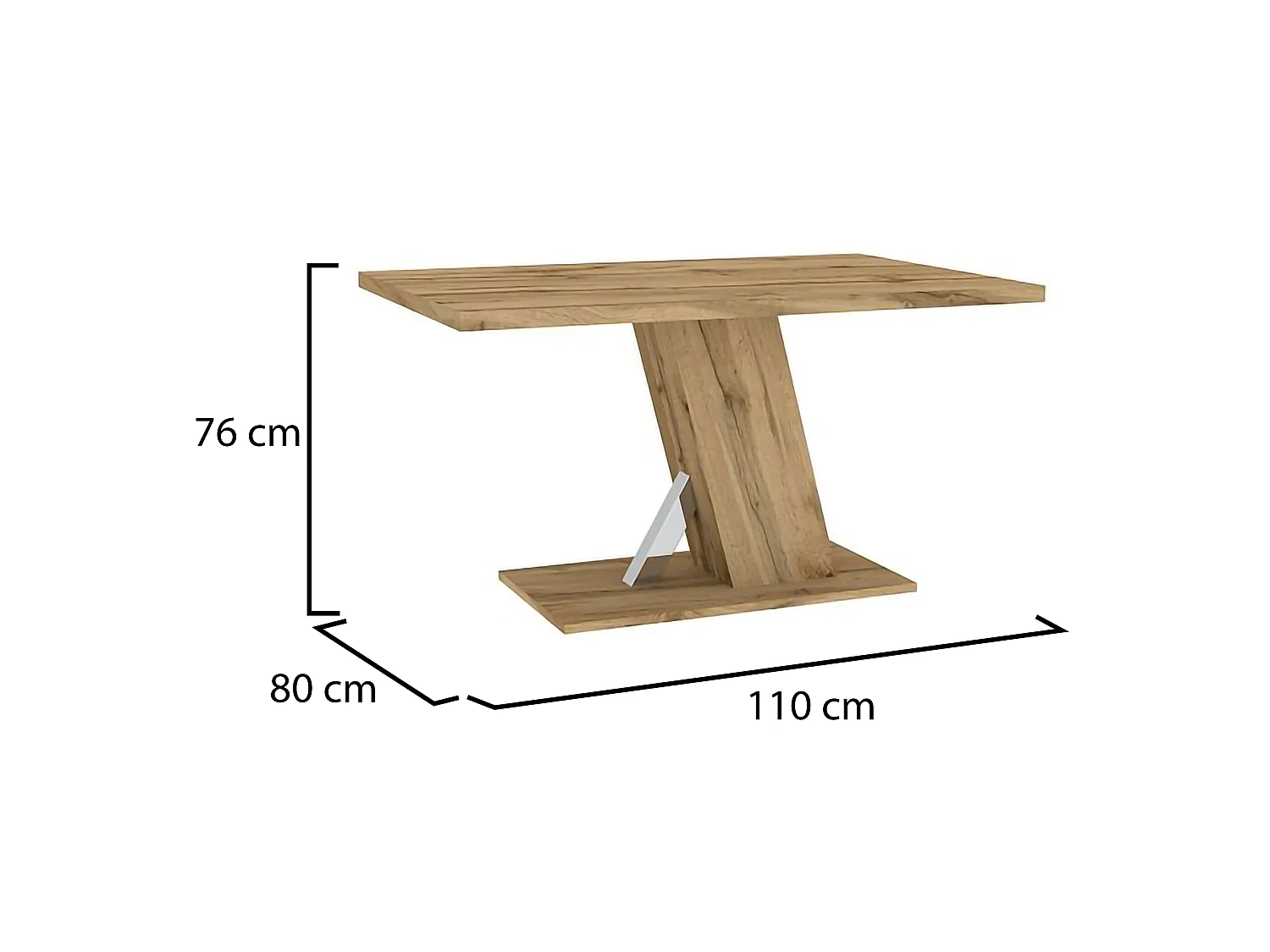Table Fixe Liva, 6 Places, 110x80x76h cm Chêne Foncé, Détail Effet Verre, Forme Rectangulaire