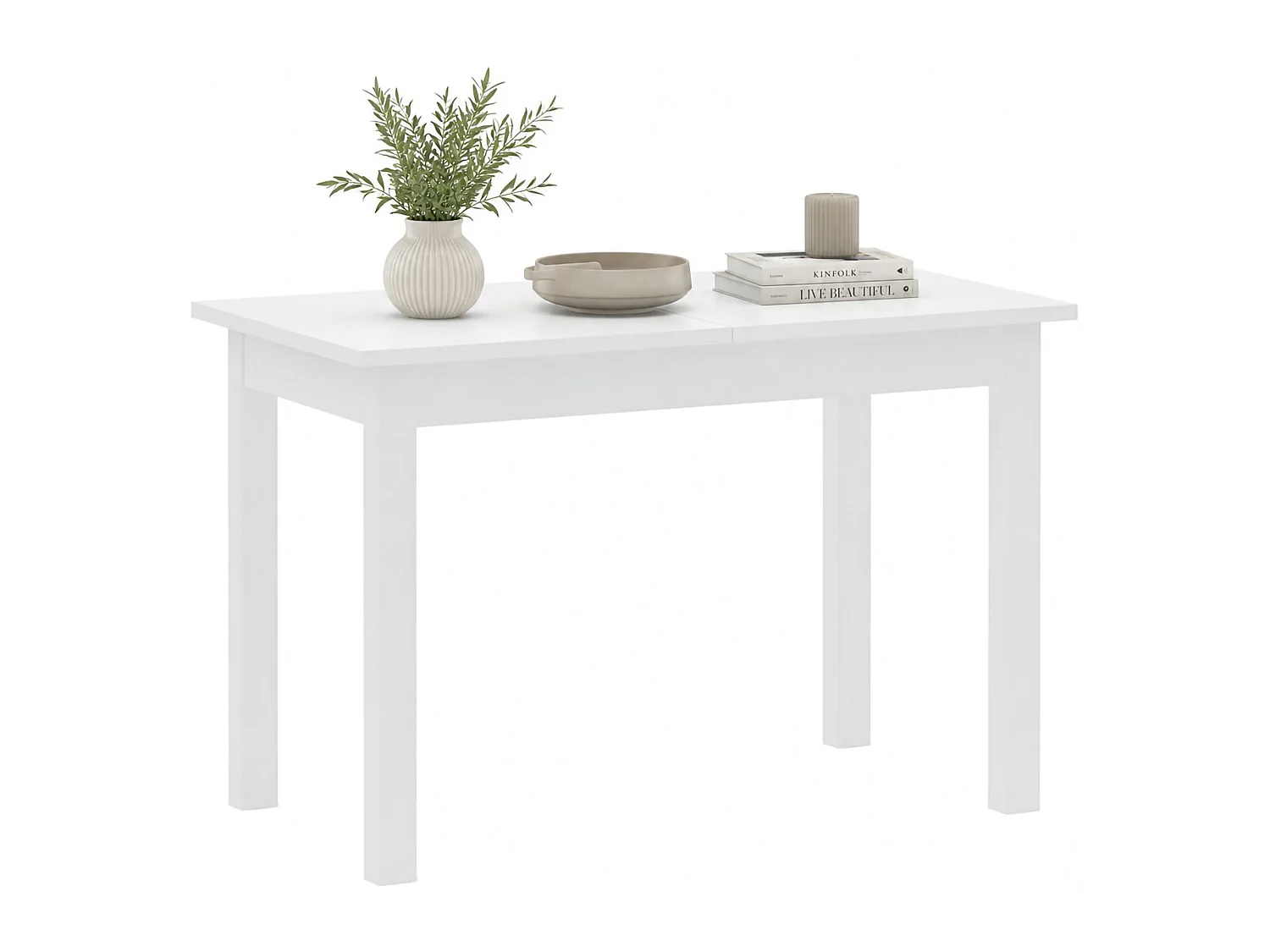 Table fixe Litabana, 6 places, 120x70x76h cm, blanc, forme rectangulaire, plateau en bois mélaminé