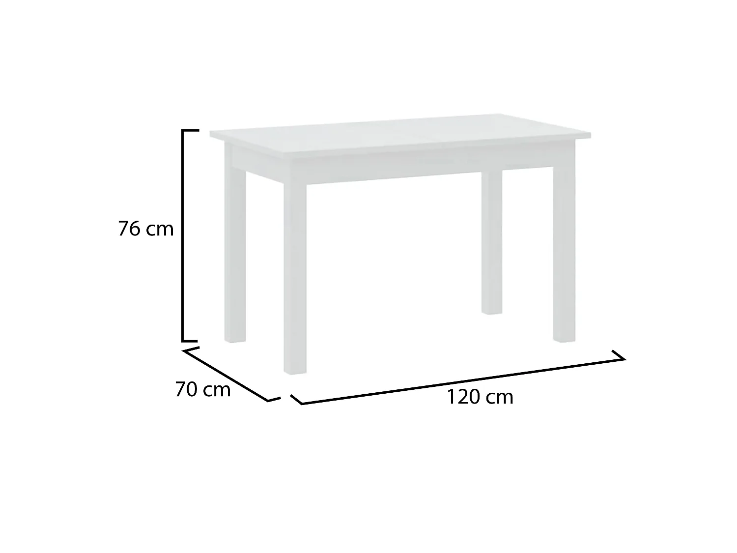 Table fixe Litabana, 6 places, 120x70x76h cm, blanc, forme rectangulaire, plateau en bois mélaminé