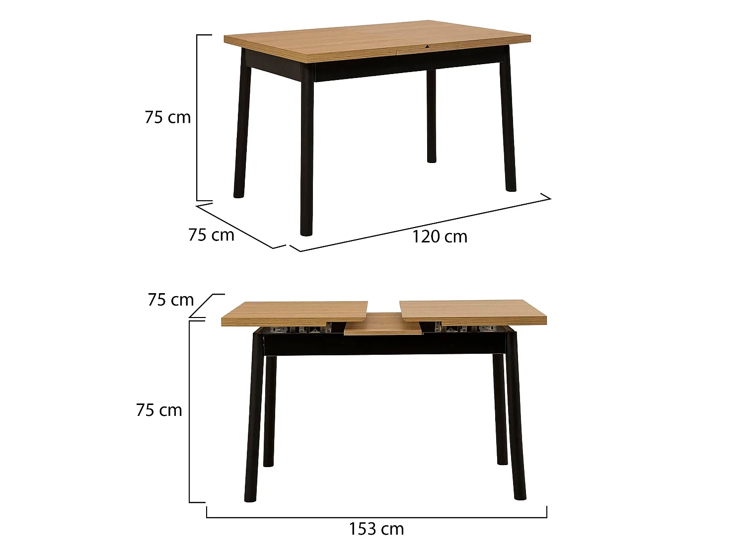 Tavolo Allungabile Pherkad, Allungabile, 75x153x75h cm Nero