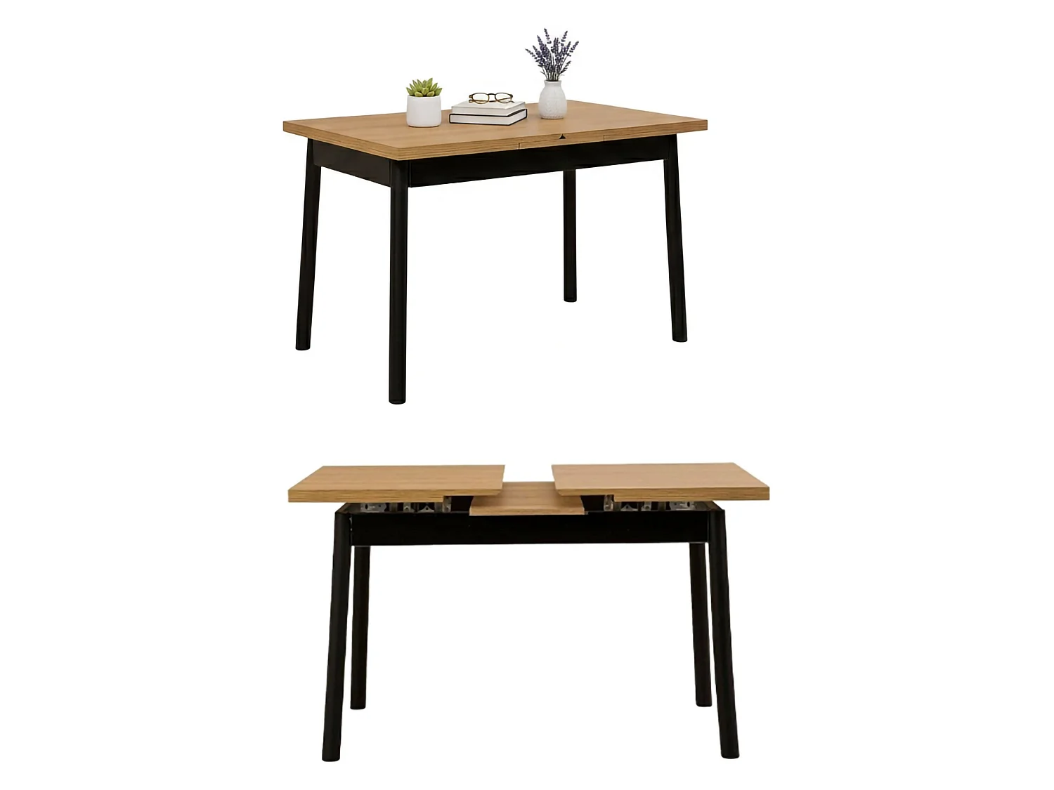 Mesa Extensível Rodello, extensível, 153x75x75h cm preta, 8 lugares, mecanismo de extensão central