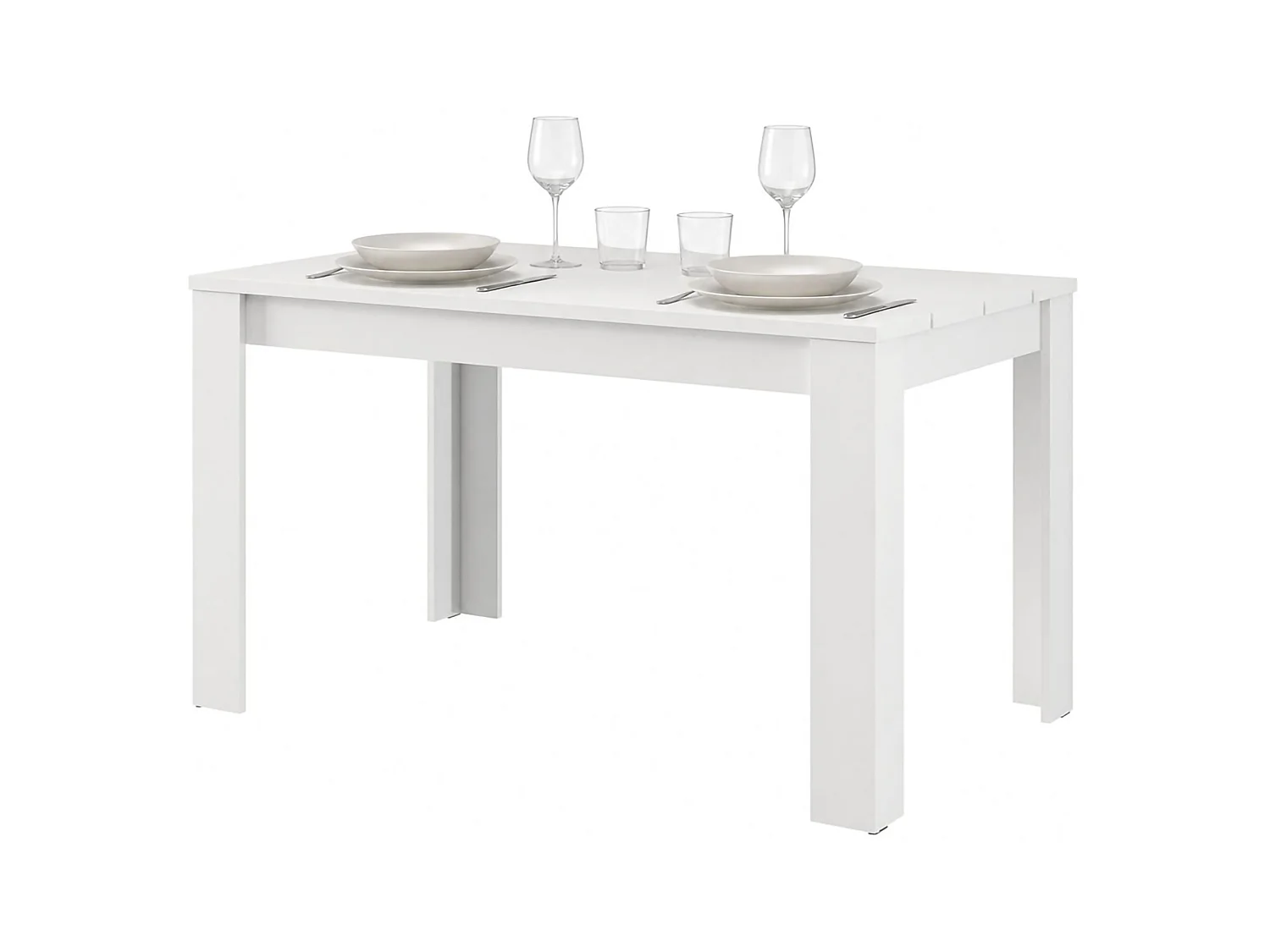 Table Fixe Sort, 6 Places, 135x80x76h cm Blanc Mat, Plateau Effet Rainuré, Forme Rectangulaire