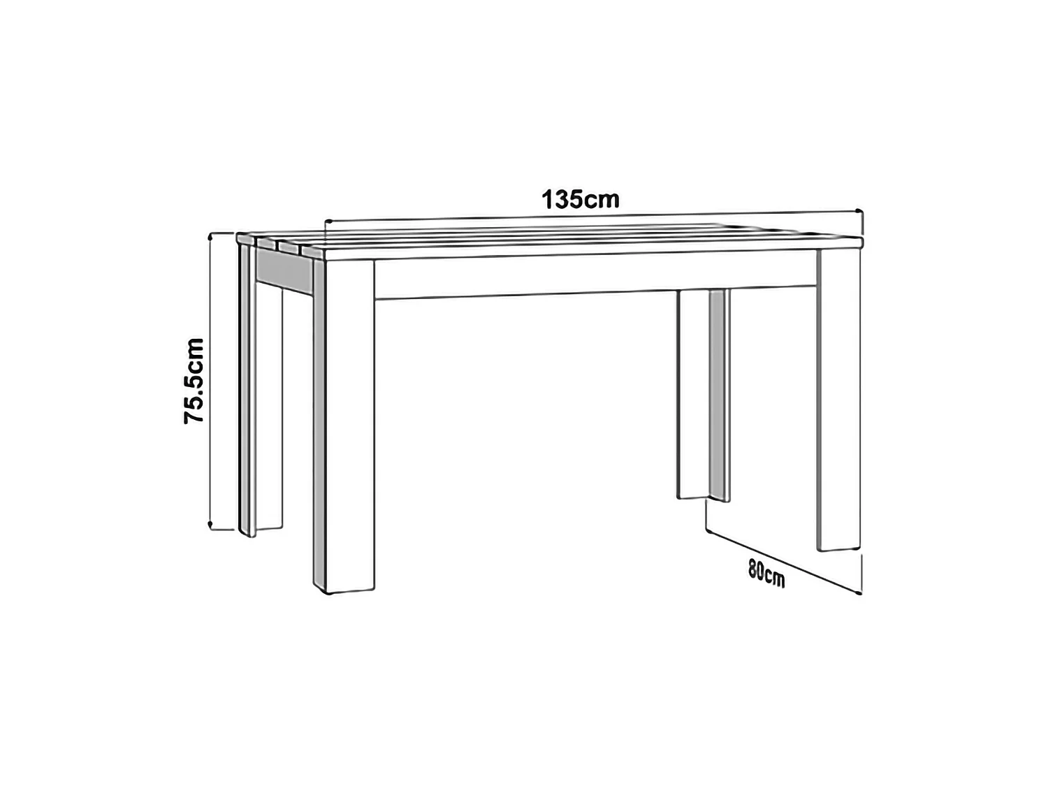 Table Fixe Sort, 6 Places, 135x80x76h cm Blanc Mat, Plateau Effet Rainuré, Forme Rectangulaire