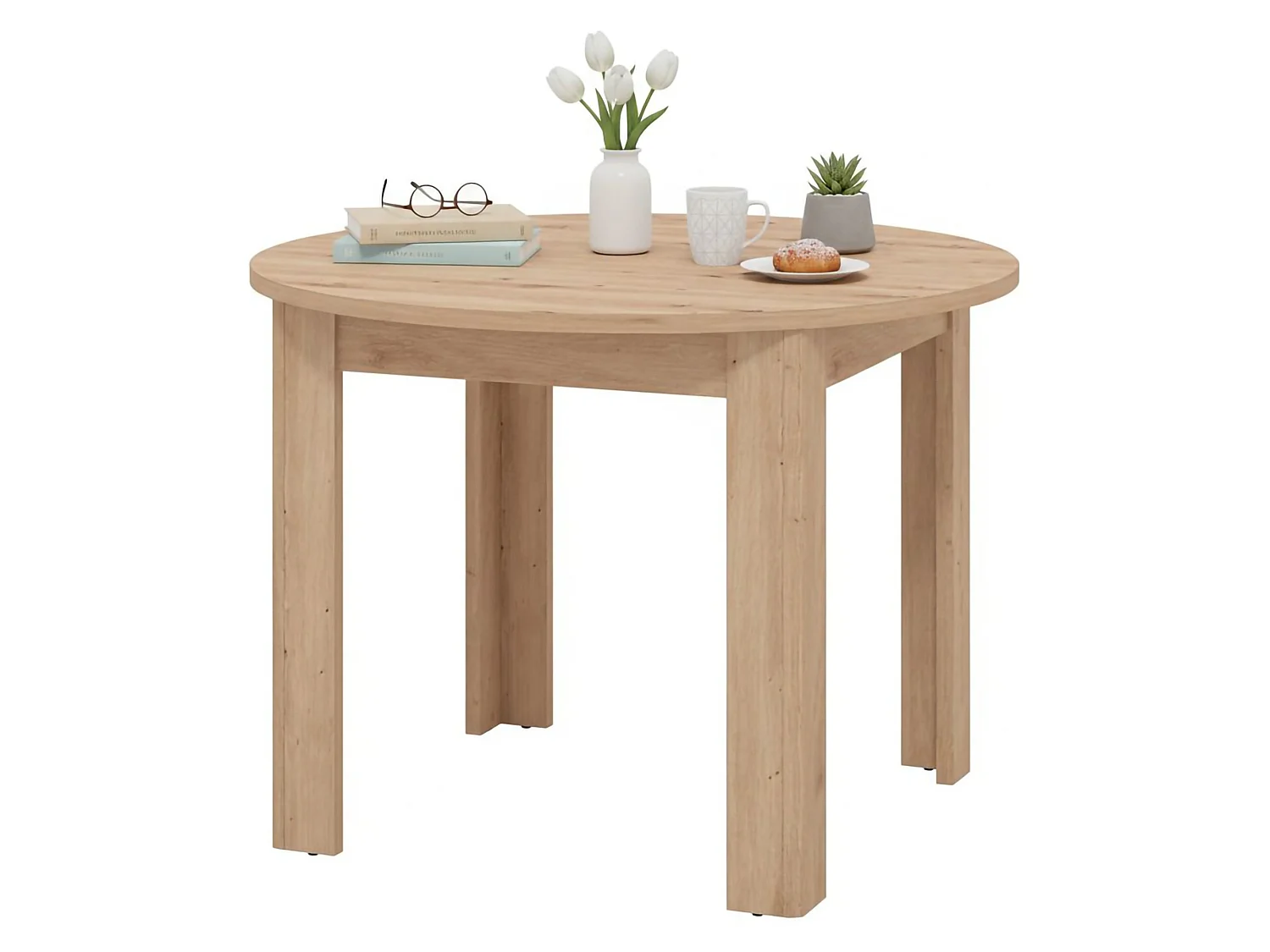Table Fixe Gorlago, 4 Places, 107x107x77h cm Marron Chêne Nœuds, Rond, Plateau en Bois Mélaminé