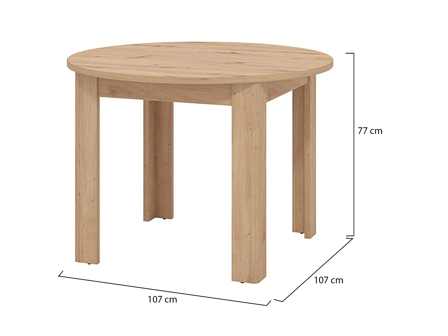 Table Fixe Gorlago, 4 Places, 107x107x77h cm Marron Chêne Nœuds, Rond, Plateau en Bois Mélaminé