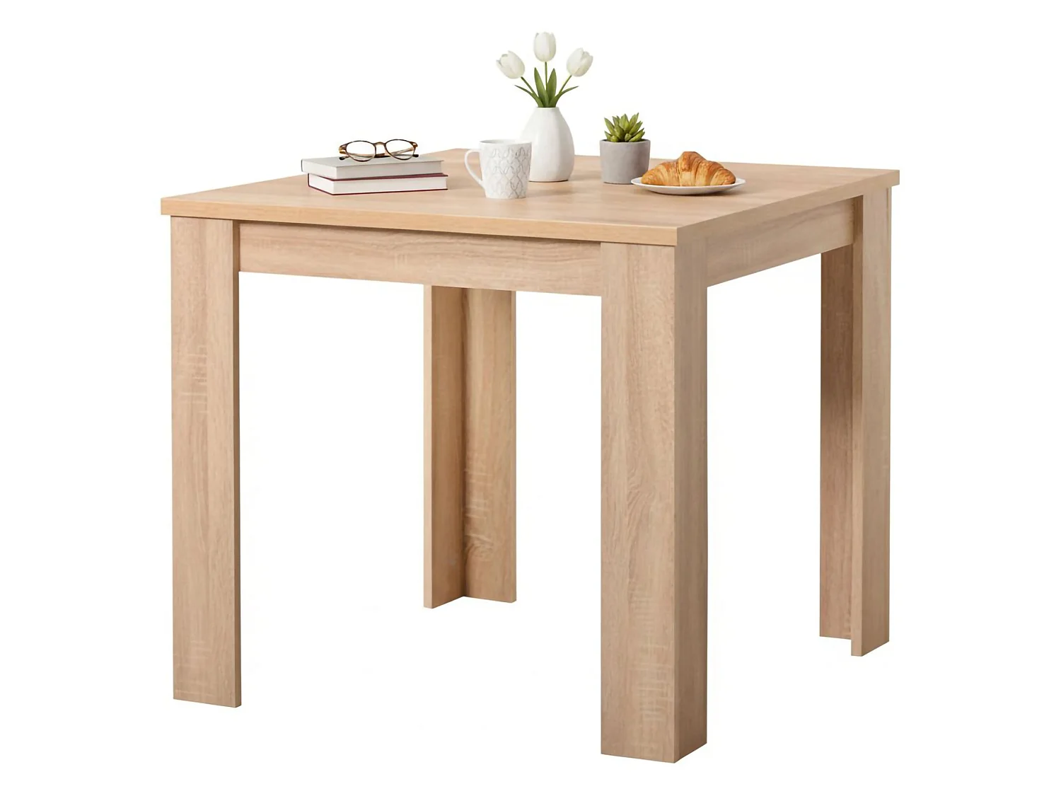 Table Fixe Cagno, 4 Places, 80x80x75 cm Marron, Forme Rectangulaire, Plateau en Bois Mélaminé