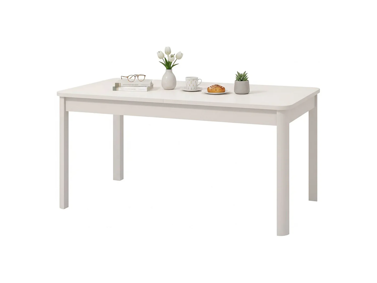 Table Fixe Tonara, 6 Places, 160x91x77h cm Blanc, Forme Rectangulaire, Plateau en Bois Mélaminé