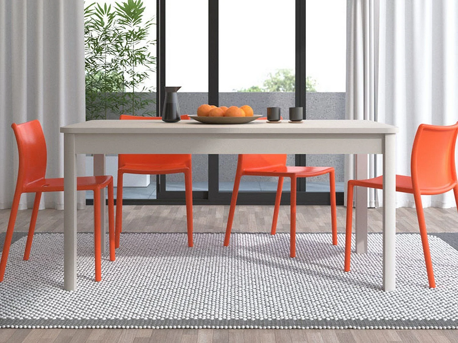 Table Fixe Tonara, 6 Places, 160x91x77h cm Blanc, Forme Rectangulaire, Plateau en Bois Mélaminé