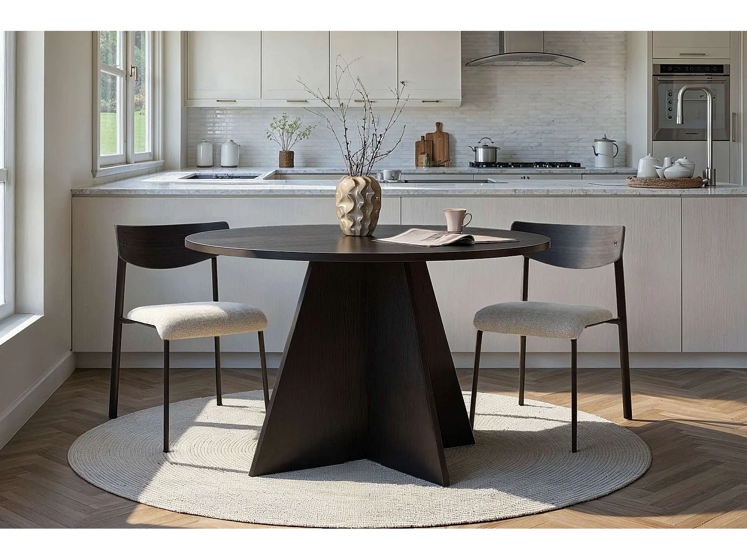 Tavolo Fisso Racale, 4 Posti, 120x120x75h cm Nero, Forma Rotondo, Peso Supportato 60 kg