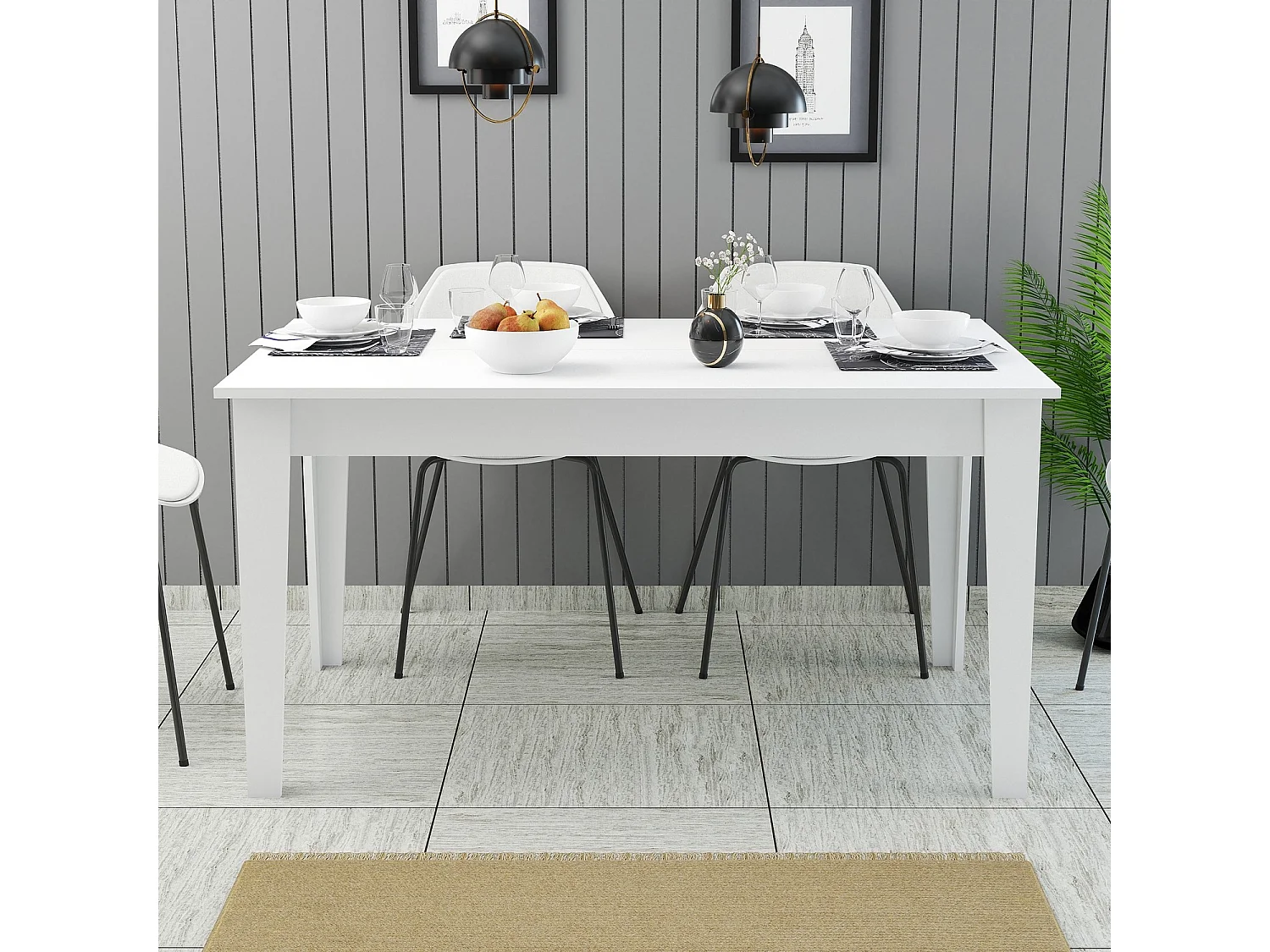Table Fixe Viverone, 6 Places, 145x88x75h cm Blanc, Forme Rectangulaire, Poids Supporté 120 kg