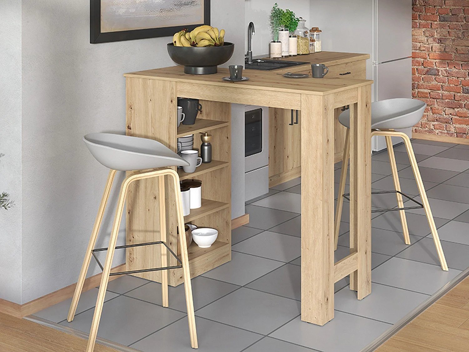 Table Fixe Sedriano, 2 Places, 120x50x105h cm, Chêne Marron Nœuds, Forme Rectangulaire, Plateau en Bois Mélaminé
