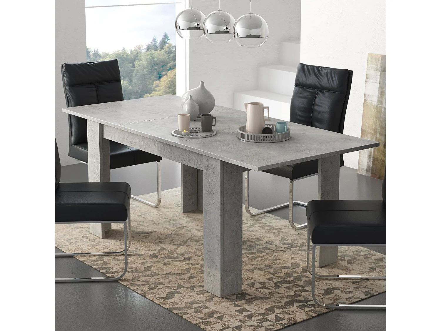 Tavolo Allungabile Marene, Allungabile, 200x90x75h cm Grigio Cemento, Meccanismo Estensione Allunga Centrale, Lunghezza Massima 200 cm