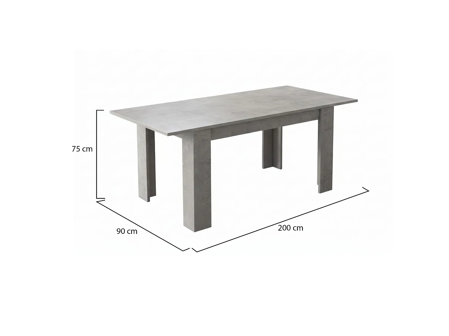 Tavolo Allungabile Marene, Allungabile, 200x90x75h cm Grigio Cemento, Meccanismo Estensione Allunga Centrale, Lunghezza Massima 200 cm
