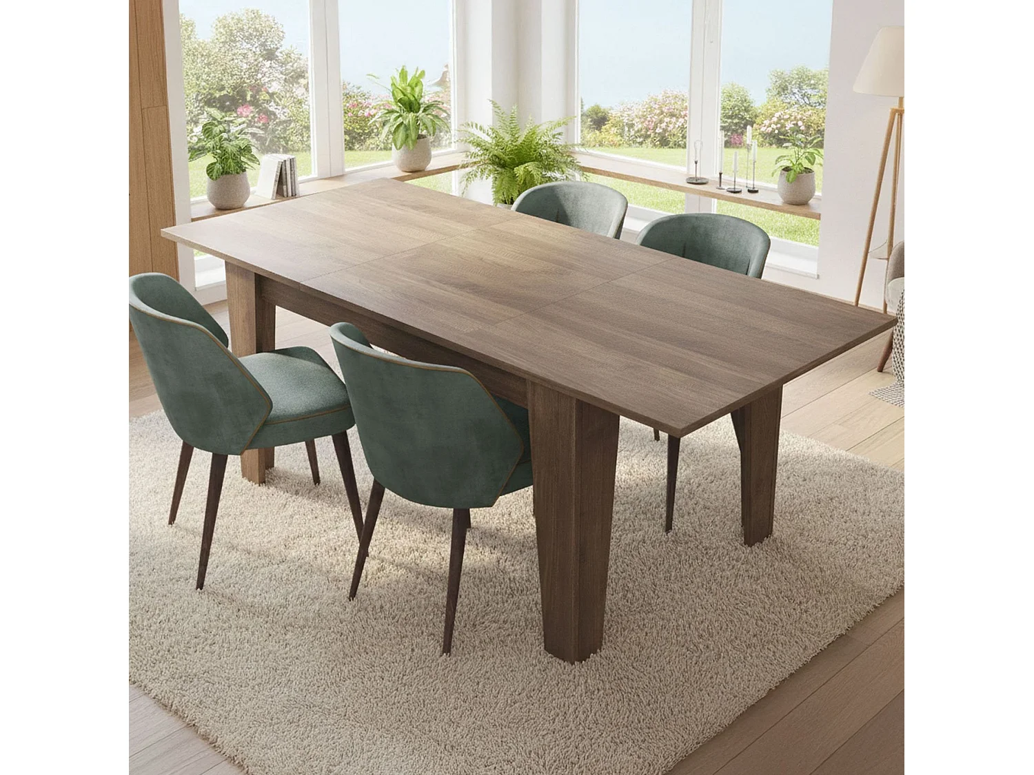 Table extensible Salmour, extensible, 200x88x78h cm marron noyer, mécanisme d'extension central, longueur max 200 cm