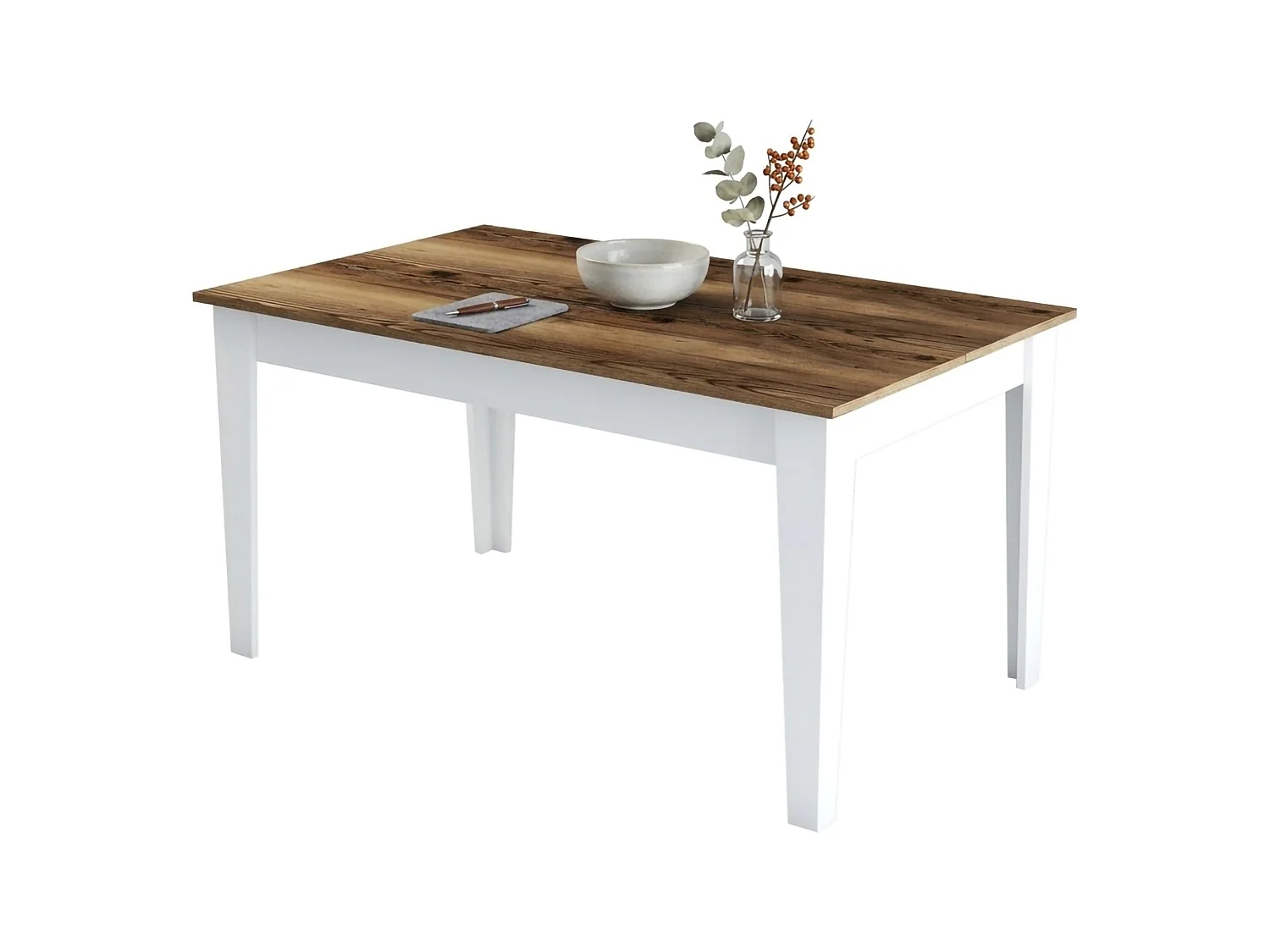 Table fixe Sicura, 6 places, 145x88x75h cm blanc, forme rectangulaire, charge max 120 kg