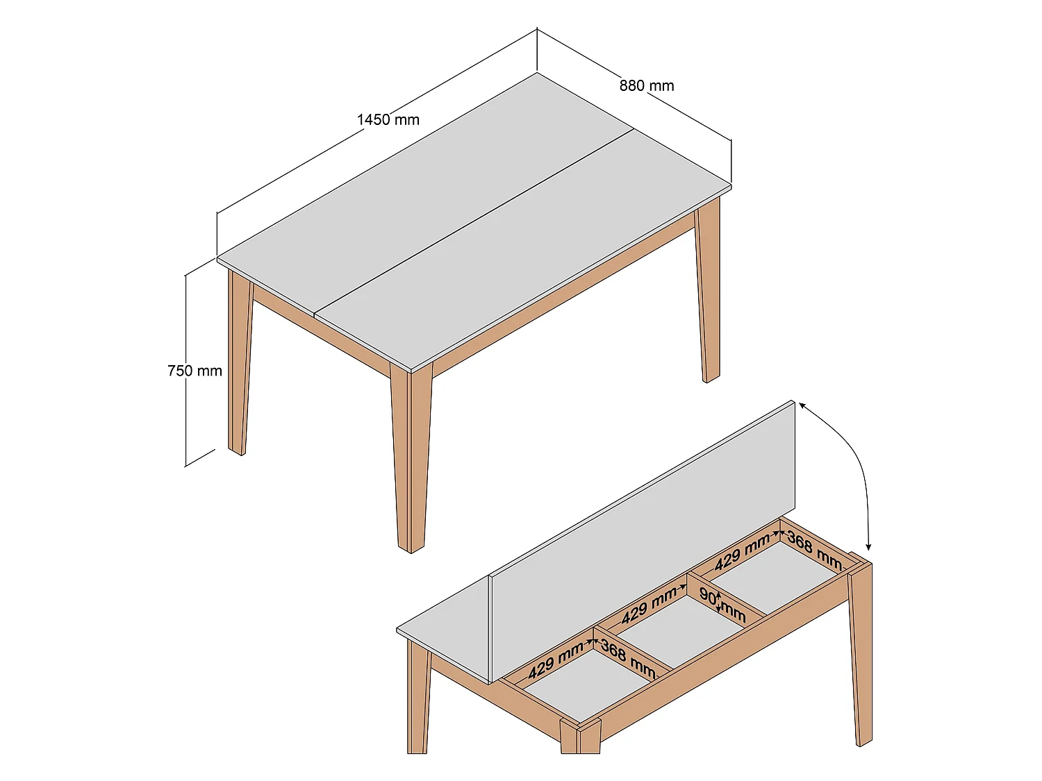 Table fixe Sicura, 6 places, 145x88x75h cm blanc, forme rectangulaire, charge max 120 kg