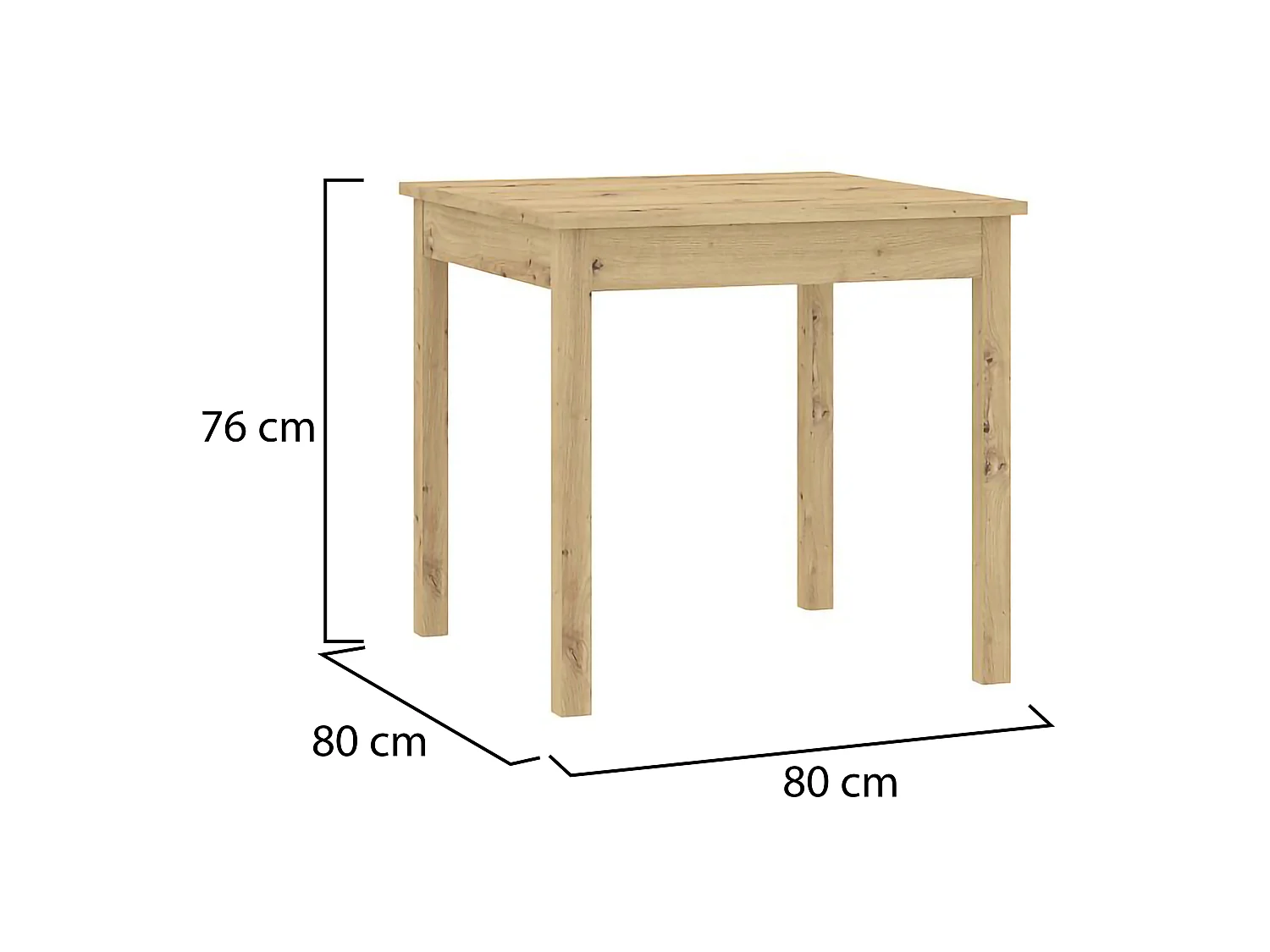 Table Fixe Lofaka, 4 Places, 80x80x76h cm Brun Chêne Nœuds, Forme Carrée, Finition Colorée Structure Chêne Nœuds