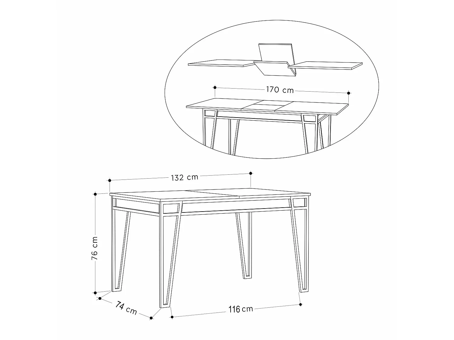 Table extensible Terralba, 4 places, 80x170x76h cm chêne brun