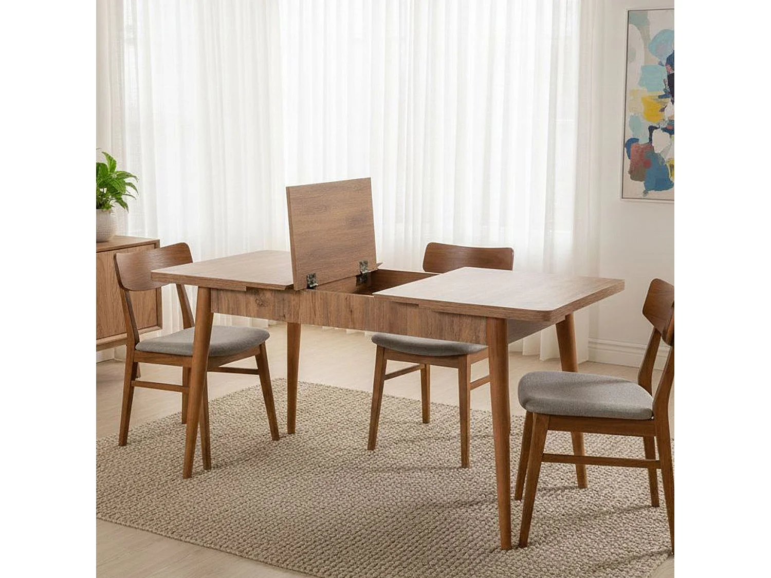 Uitschuifbare tafel Loiano, 8 plaatsen, 165x80x75h cm eikenbruin, uitschuifbaar, centrale verlengingsmechanisme