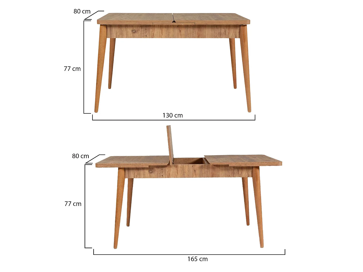 Uitschuifbare tafel Loiano, 8 plaatsen, 165x80x75h cm eikenbruin, uitschuifbaar, centrale verlengingsmechanisme