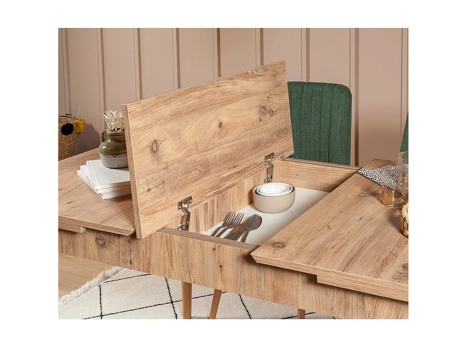 Uitschuifbare tafel Loiano, 8 plaatsen, 165x80x75h cm eikenbruin, uitschuifbaar, centrale verlengingsmechanisme