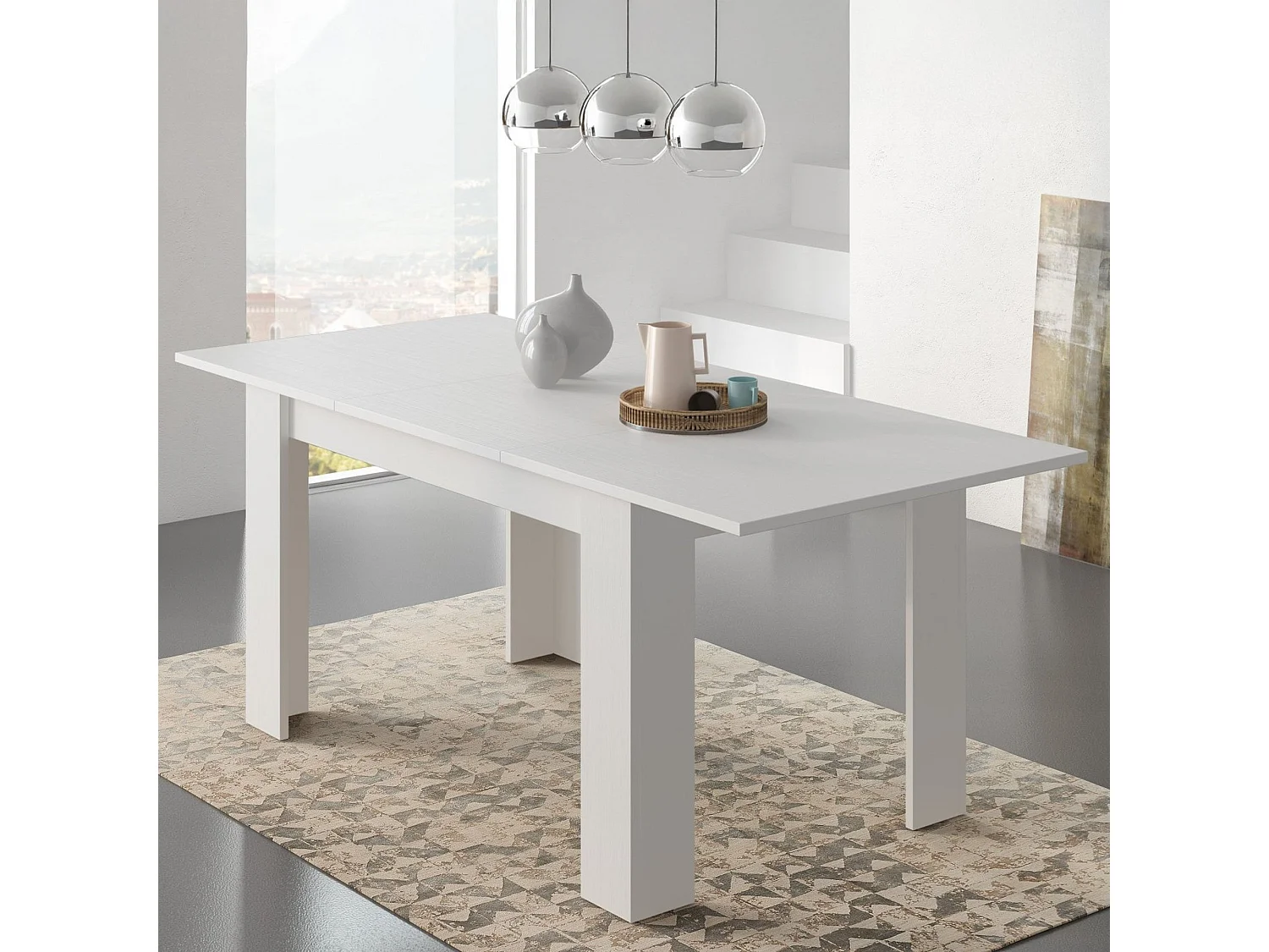 Table extensible Marene, 200x90x75 cm blanc, mécanisme d'extension centrale, longueur maximale 200 cm