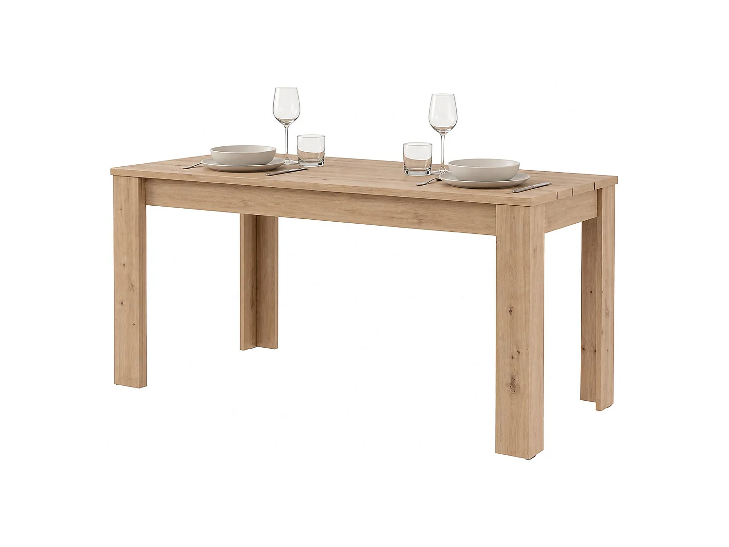 Table Fixe Luarca, 6 Places, 135x80x76h cm Chêne Marron Nœuds, Plateau Effet Lattes, Forme Rectangulaire