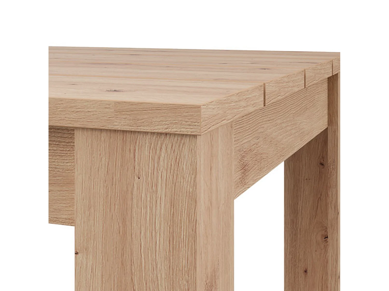 Table Fixe Luarca, 6 Places, 135x80x76h cm Chêne Marron Nœuds, Plateau Effet Lattes, Forme Rectangulaire