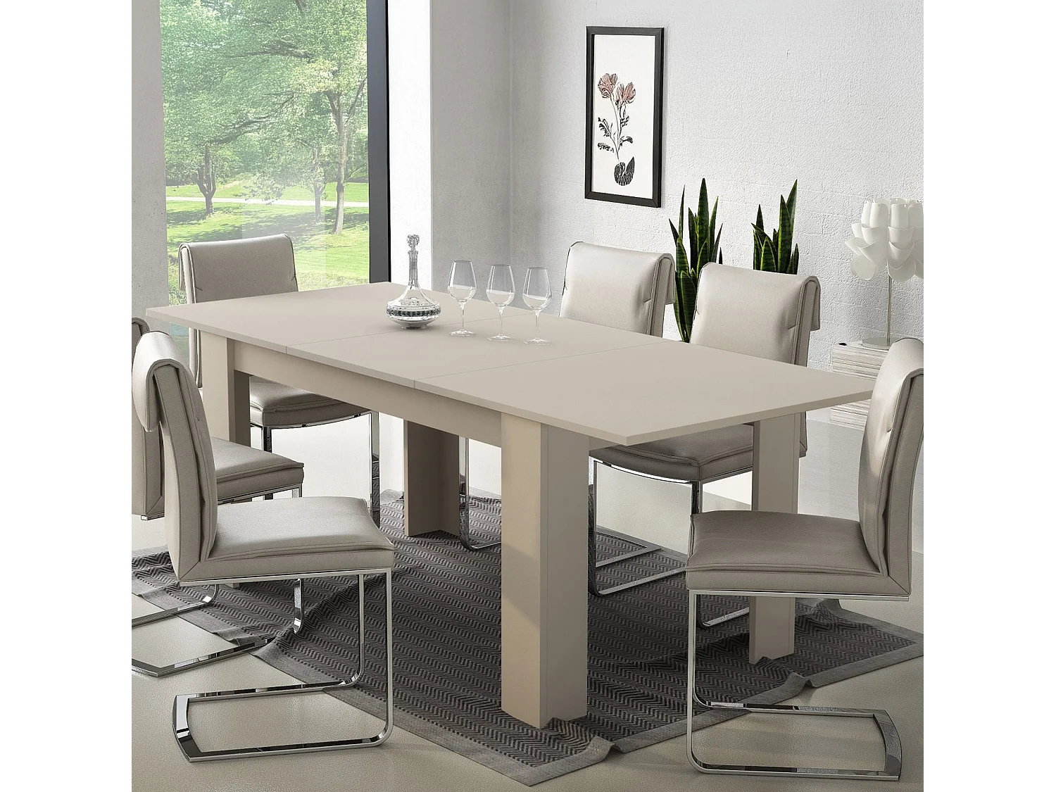 Table extensible Campora, extensible, 220x90x75h cm Beige, mécanisme d'extension central, longueur max 220 cm